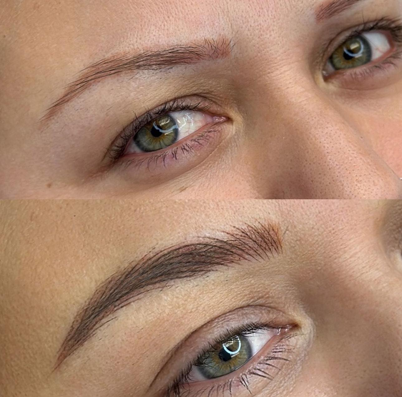 Two close-up views showing eyebrow detail